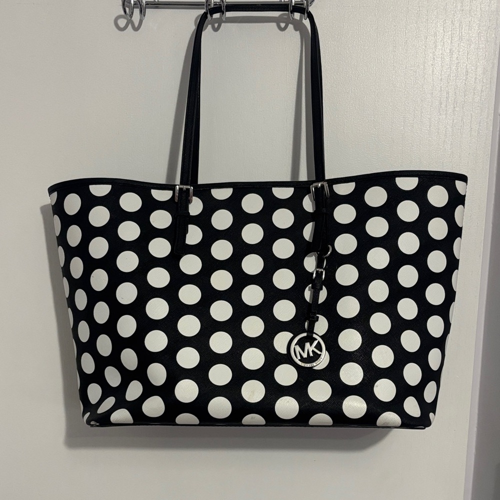 Michael Kors Saffiano Leather Black and White Dot Tote